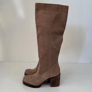 Zodiac Beige Padma Koops square  Toe Block Heel platform Leather Heeled Boot 8.5
